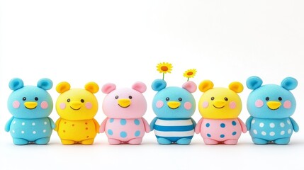 Fototapeta premium Delightful crafted animal figurines arranged in a cheerful row offering a whimsical and playful touch to creative and design projects
