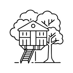 treehouse icon, treehouse line art - simple line art of treehouse, perfect for treehouse logos and icons
