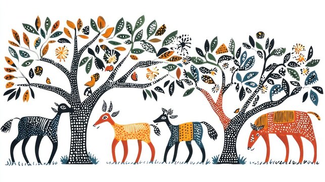 Gond tribal painting isolated on white background