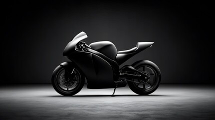 Fototapeta premium Sleek black sports motorcycle highlighted in studio setting with contrasting lighting