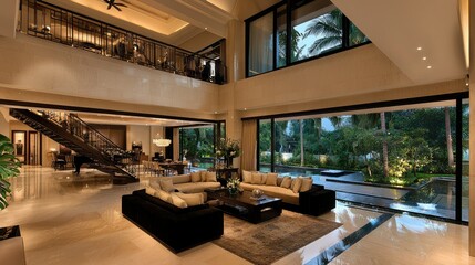 A luxurious modern home interior with expansive living areas