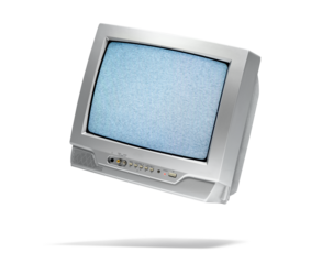 Working old CRT TV in the fall, noise and interference on the screen, isolated on a transparent background png