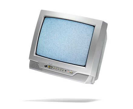 Working old CRT TV in the fall, noise and interference on the screen, isolated on a transparent background png
