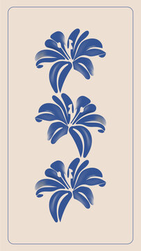 Blue Lily Trio: Elegant Botanical Silhouette