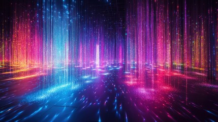 Abstract Digital Rainbow Lightscape: A Symphony of Vibrant Colors and Sparkling Pixels