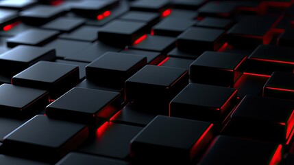 Obraz premium Black Cubes with red glowing lights create an interesting pattern