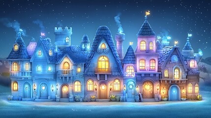 Dreamy fairytale village at night