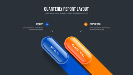 Fototapeta premium Professional Showcase Two Option Infographic Slideshow Design. Investor Performance 2 Step Diagram Slide Layout. Market Plan Frame Template Vector Illustration.