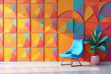 Repeating geometric shapes on wall, minimalist style , angle, line, circle
