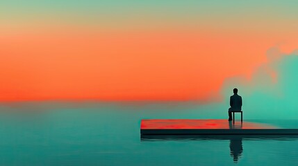 Fototapeta premium A lone figure sits on a chair contemplating the vibrant scenery