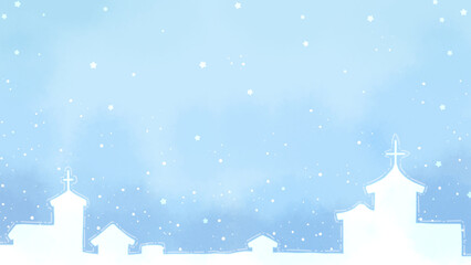 Obraz premium Background image.White city and falling snow at night.
