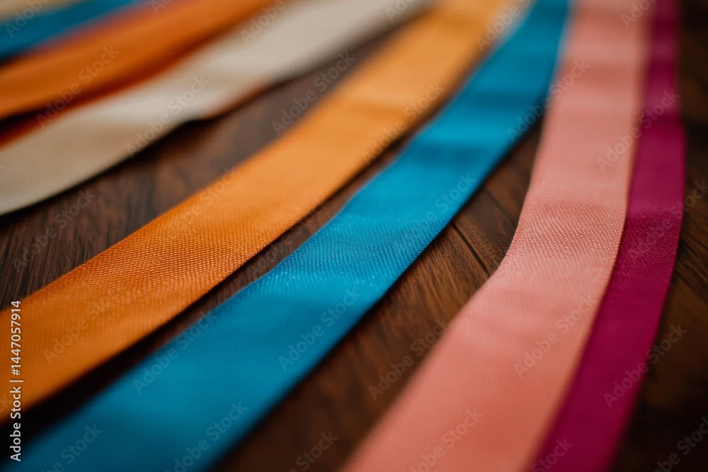 Poster Close-up view of dynamic diagonal stripes in bright colors, enhancing a sleek visual aesthetic while providing ample copy space on the right for design purposes