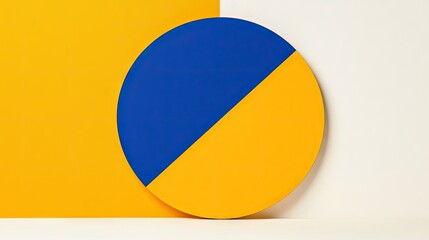 Fototapeta premium A split colored circle resting against a yellow backdrop