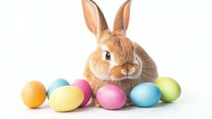 Easter bunny with eggs isolated on white background