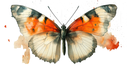 Butterfly illustration art with beautiful wings, isolated on transparent background. PNG