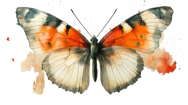 Butterfly illustration art with beautiful wings, isolated on transparent background. PNG
