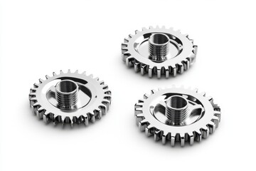 Three shiny gears isolated on white background on transparent background