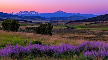 Obraz premium A beautiful mountain landscape at sunset with colorful skies