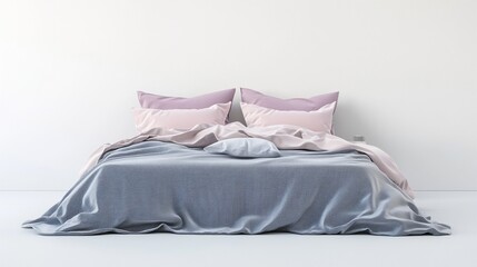 Minimalist bedroom with pastel bedding.