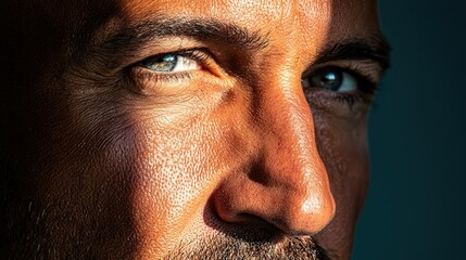 Fototapeta premium Close up of a mans face in dramatic lighting