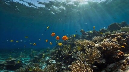 Naklejka premium Underwater photo looking up toward surface