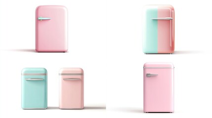 Pastel pink and mint retro refrigerators.