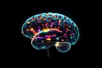 Brain with Electric Energy Sparks. Brain X-Ray 
