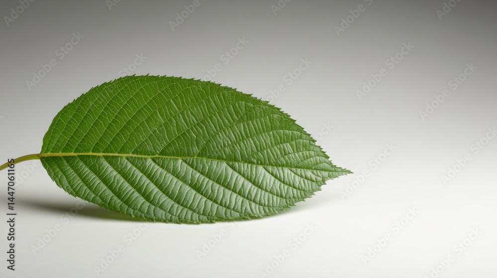 Leinwandbilder a single fresh green leaf displays its detailed veins on a smooth white surface, highlighting simpli