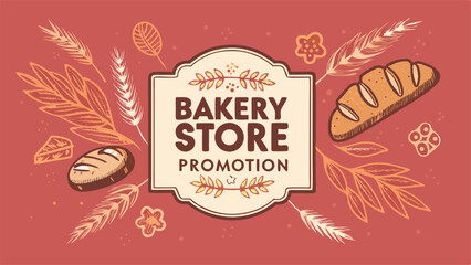 Design a bold, vintage-style bakery promotion banner featuring delicious baked goods.  Include swirling typography and a rustic feel.