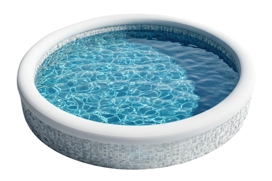 Round clean swimming pool with clear blue water, isolated on transparent cutout background - Powered by Adobe