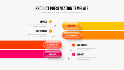 Advertising Growth 4 Option Diagram Frame Layout. Financial Insight Presentation Template Vector Illustration. Product Innovation Four Element Infographic Slideshow Design.