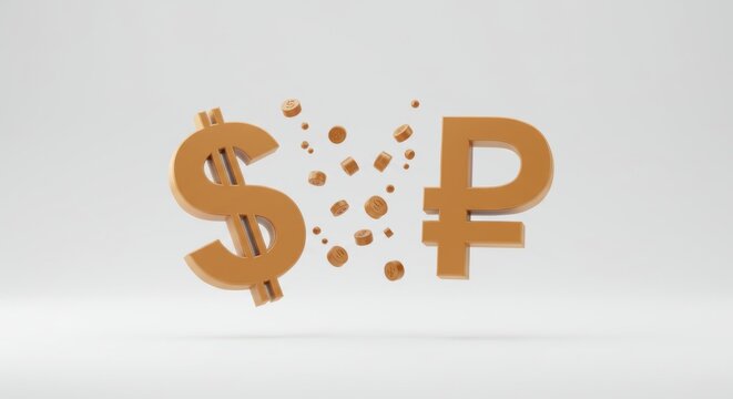 Currency Fragmentation: Dollar and Ruble Symbols Separating on White.