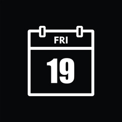 calender icon, 19 friday icon with black background