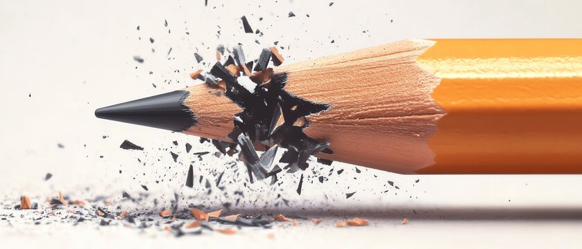 Close-up of a broken pencil with shavings.