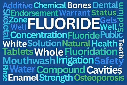 Fluoride Word Cloud on Blue Background