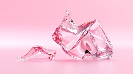 Translucent Pink Glass Fragments On Soft Pink Background