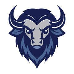 Blue design displays a simplified, aggressive bison head with powerful horns isolated