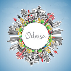 Odessa city skyline with color buildings, blue sky and copy space. Odesa cityscape with landmarks. Business travel and tourism concept with modern and historic architecture.