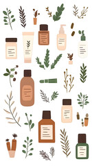 Illustration Of Skincare Products With Plants And Leaves  Isolated Background