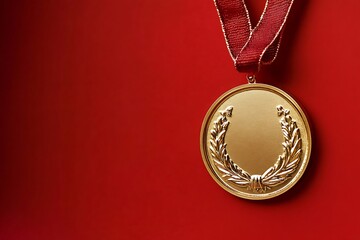 a gold medal with a ribbon. 
