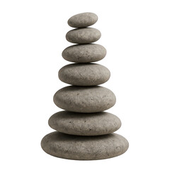 A tall, stable stack of smooth, rounded grey stones, carefully balanced to form a natural tower of equilibrium.