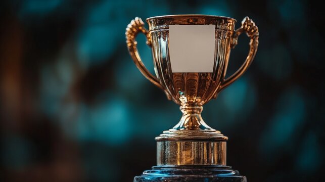 Gleaming Gold Trophy Embodying Success and Achievement against a Serene Blurred Background