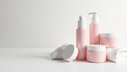 Clean, minimalist white backdrop for cosmetic product display, tile, blank