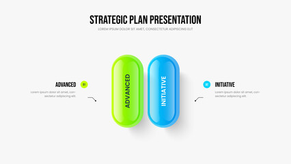 Advertising Innovation Two Element Diagram Slideshow Layout. Marketing Forecast Slide Template Vector Illustration. Digital Showcase 2 Option Infographic Presentation Design.