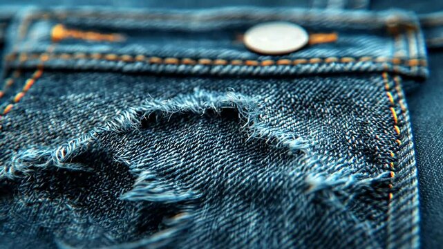 Close-up of distressed denim pocket.