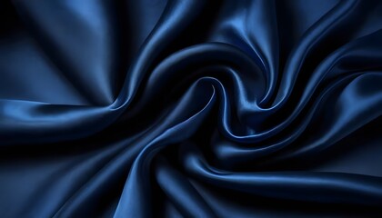 Abstract dark blue background. Silk satin. Navy blue color. Elegant background with space for design. Soft wavy folds.