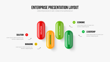 Company Showcase 4 Element Infographic Frame Template. Advertising Briefing Four Step Diagram Presentation Layout. Modern Performance Slideshow Design Vector Illustration.