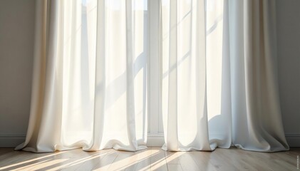 Soft sheer white curtains, gentle light diffusion , calm, soft, texture