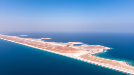 Naklejka na ściany i meble dead sea picturesque forelands aerial landscape photography with white salty waterfront line