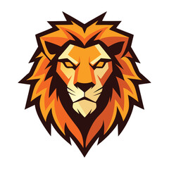 Obraz premium Orange lion head featuring stylized mane, and intense gaze stands out against transparent backdrop